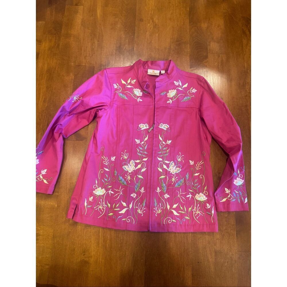 Vintage Quacker Factory Women’s M Pink Embroidered Floral Butterfly Zip Jacket S